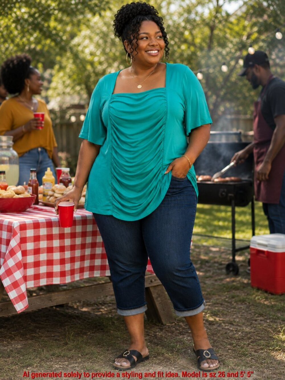 Roaman’s 26/28 2X Emerald Green Ruched Draped Tunic Top Plus Size